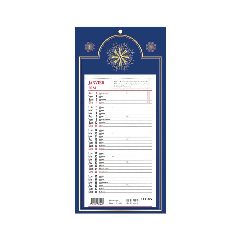 3147280261299-Calendrier Lecas long classique - mensuel à feuillets - 16 x 33,3 cm - bleu-P_405149815_1-0