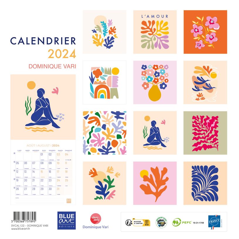 3700368757895-Blue Art Dominique Vari - Calendrier illustré mensuel - 30 x 30 cm-P_405150210_1-0