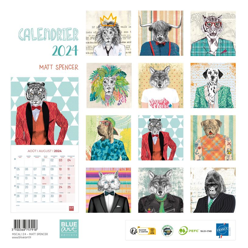 3700368757918-Blue Art Matt Spencer - Calendrier illustré mensuel - 30 x 30 cm-P_405150212_1-0