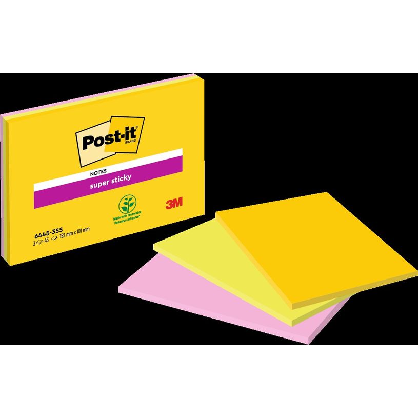 4054596856707-Post-it - Notes Super Sticky - Grand Format - 152 mm x 101 mm - 45 Feuilles/Bloc - 3 Blocs-P_405150484_1-0