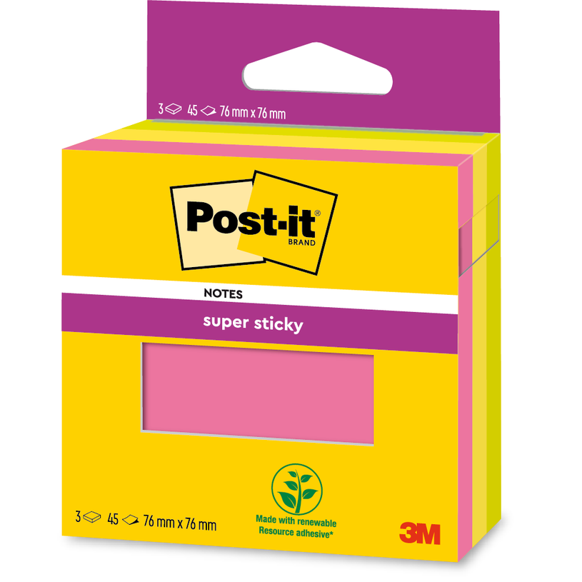 4054596906983- Post-it - Notes colorées Super Sticky - couleurs assorties - 76 mm x 76 mm - 45 feui-P_405150486_1-0