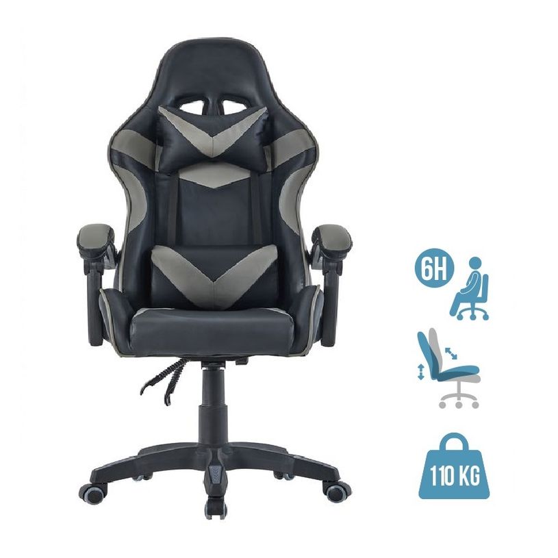 3662313015064-Fauteuil gamer TX - accoudoirs - appui-tête intégré - noir et gris-P_405150492_1-0