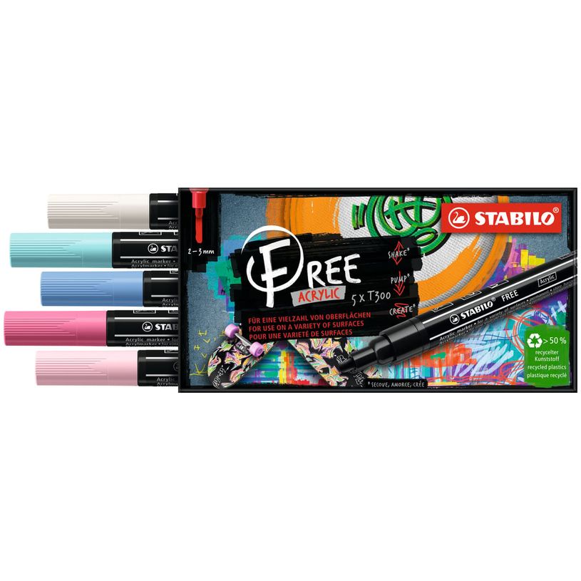 4006381576574-STABILO FREE Candy - Pack de 5 marqueurs acryliques - pointe moyenne - T300-P_405150728_1-0
