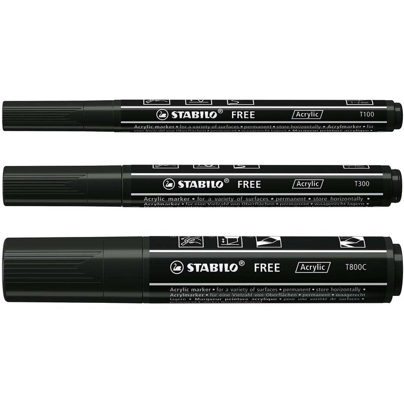 4006381580724-STABILO FREE - Pack de 3 marqueurs acryliques - noir - pointes mixtes-P_405150730_2-1