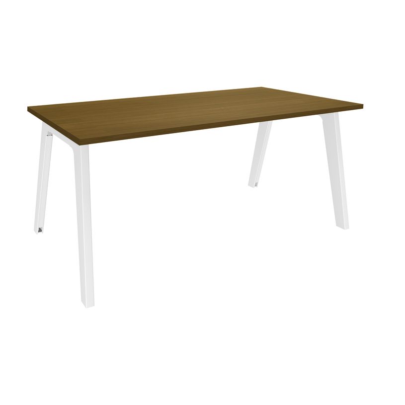 3253310422735-Bureau simple STEELY - L160 cm - pied blanc - plateau imitation noyer-P_405150742_1-0