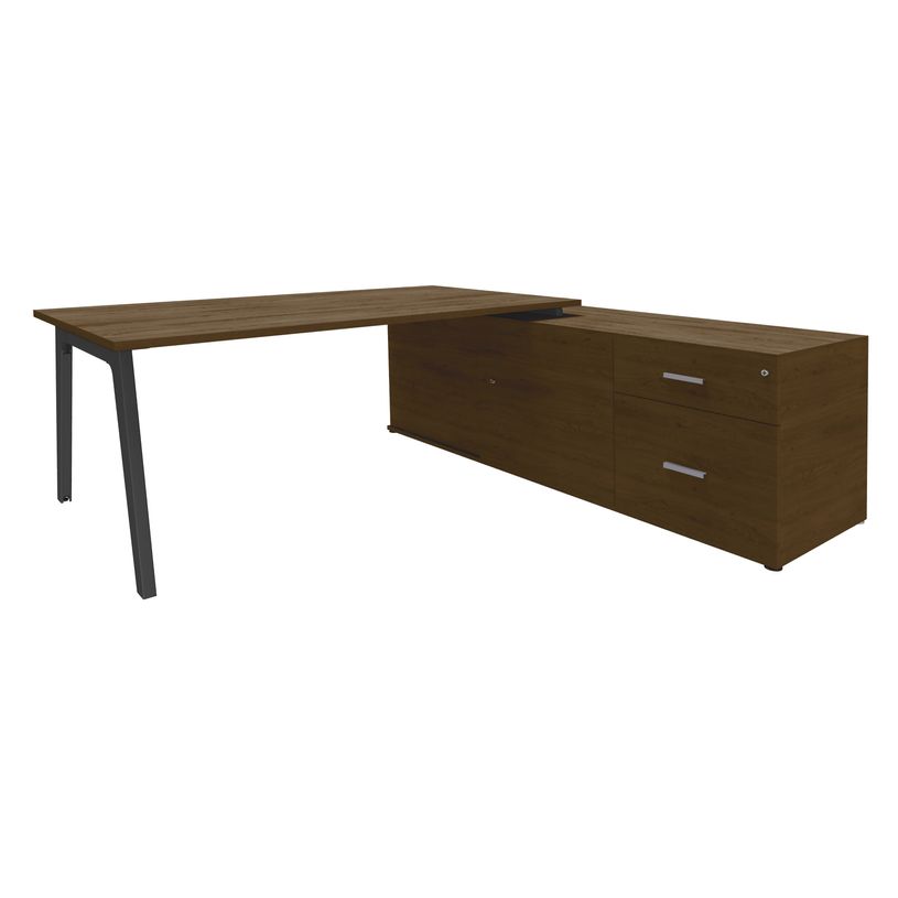3253310362284-Bureau STEELY Manager - L180 x P100 x H72,5 cm - console retour à droite (2 tiroirs) L200 x P60 x H72,5 cm - pieds car-P_405150771_1-0