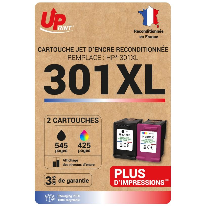 3584770130213-Cartouche remanufacturée HP 301XL - Pack de 2 - noir, cyan, magenta, jaune - Uprint-P_405150783_1-0