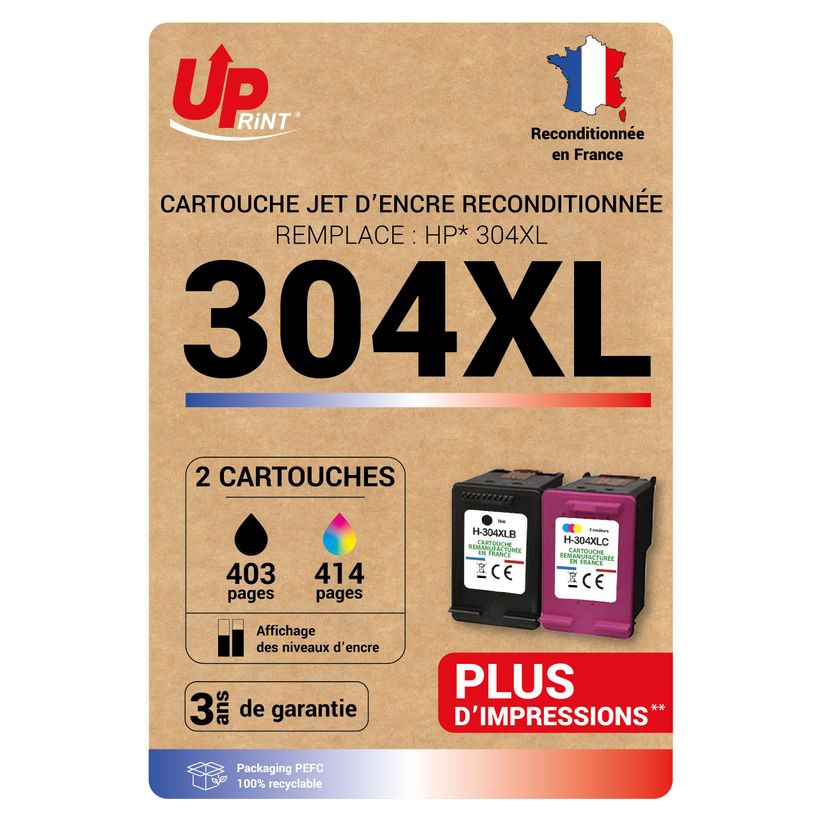 3584770904876-Cartouche compatible HP 304XL - Pack de 2 - noir, cyan, magenta, jaune - Uprint-P_405150785_1-0