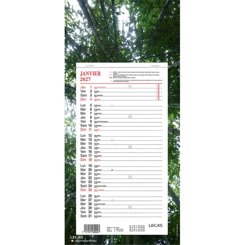 3147280086908-Calendrier Lecas long - mensuel à feuillets - 16 x 33,3 cm - disponible dans différentes couleurs--0