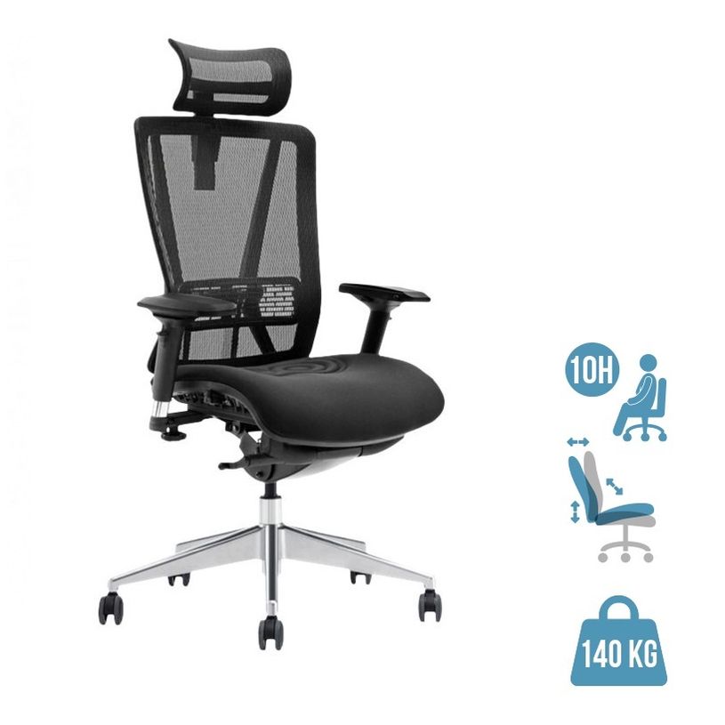 3760185020060-Fauteuil de bureau VASEAT - accoudoirs réglables - appui-tête intégré - assise en tiss-P_405151401_1-0