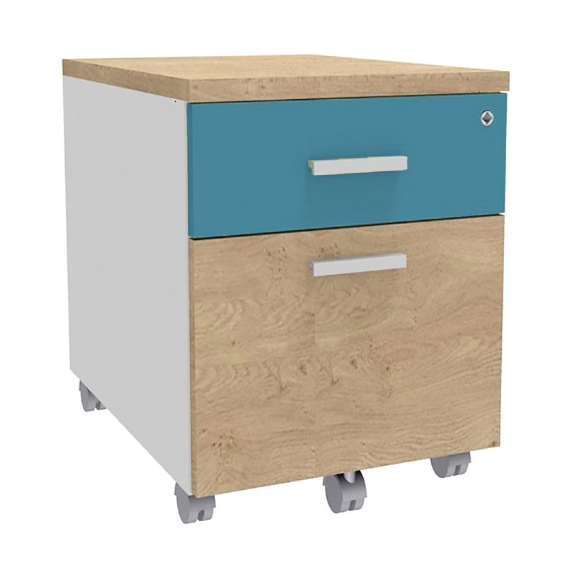 3253310542877-Caisson mobile INEO JET UP Bureau Vallée - L43 x H56 x P60 cm - 2 Tiroirs dont 1 dossier suspendu - façade imitati-P_405151994_1-0