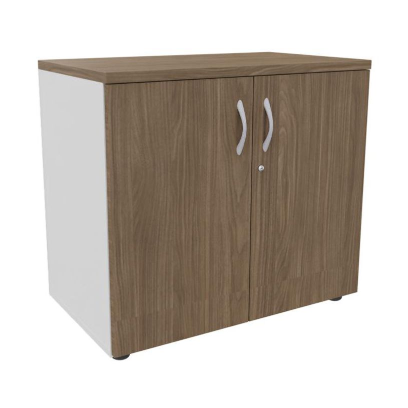 3253310270497-Armoire basse IDRA/DUAL - H72 x L80 x P47 - 2 portes - Corps blanc - Dessus et portes imitation noyer--0