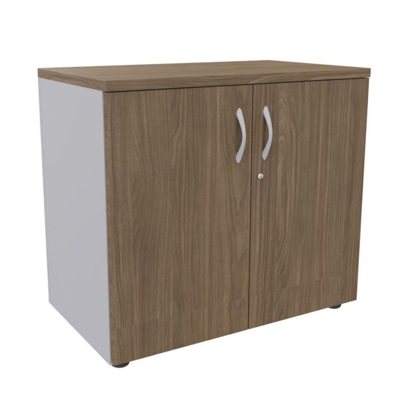 3253310274716-Armoire basse IDRA/DUAL - H72 x L80 x P47 - 2 portes - Corps alu - Dessus et portes imitation noyer--0