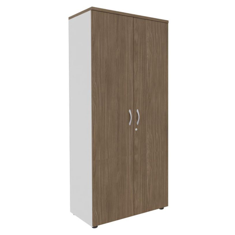3253310335103-Armoire haute IDRA/DUAL - H180 x L80 x P47 - 2 portes - Corps blanc - Portes et dessus imitation noyer--0