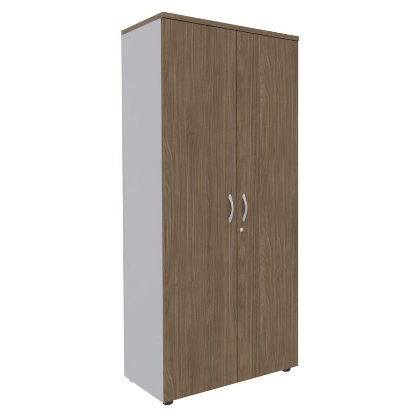 3253310338418-Armoire haute IDRA/DUAL - H180 x L80 x P47 - 2 portes - Corps alu - Portes et dessus imitation noyer--0