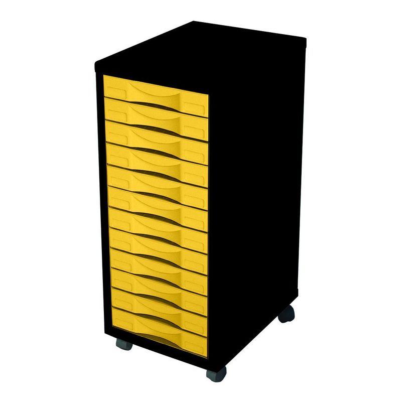 3219091959822-Module de bureau - 12 tiroirs - 71x30x39 - noir et jaune--0
