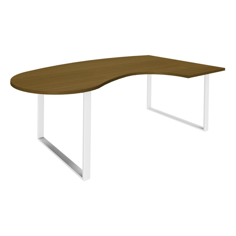 3253310392137-Bureau LOFTER Manager arrondi - retour à droite - L200 cm - Plateau imitation noyer - Pied blanc (Pied de renfort obligat-P_405152104_1-0