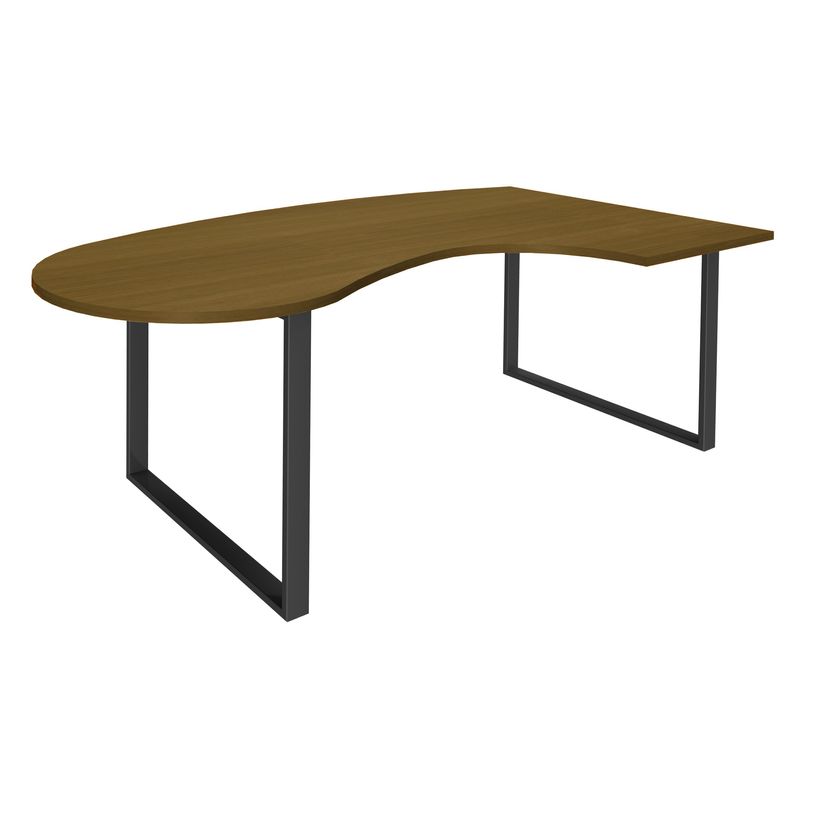 3253310392076-Bureau LOFTER Manager arrondi - retour à droite - L200 cm - Plateau imitation noyer - Pied carbone (Pied de renfort obligat-P_405152105_1-0