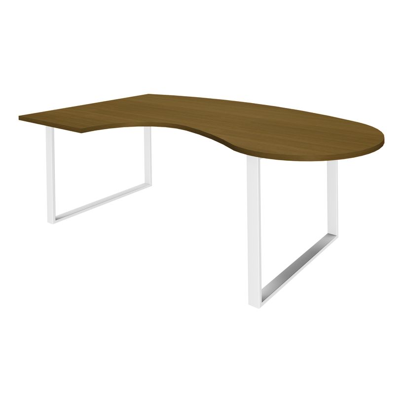 3253310418325-Bureau LOFTER Manager arrondi - retour à gauche - L200 cm - Plateau imitation noyer - Pied blanc (Pied de renfort obligat-P_405152106_1-0