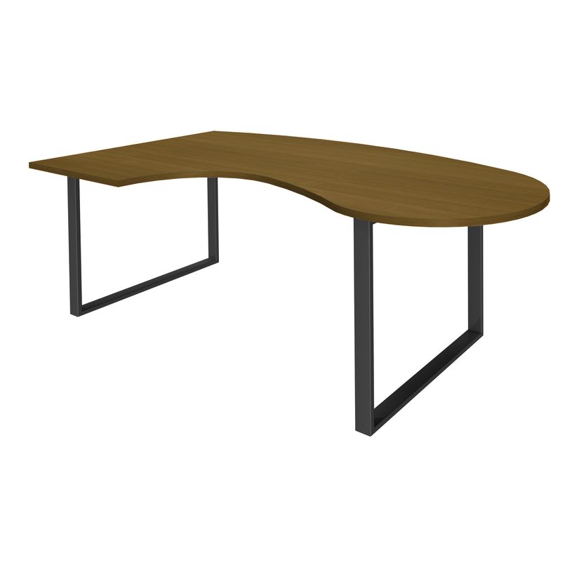 3253310418301-Bureau LOFTER Manager arrondi - retour à gauche - L200 cm - Plateau imitation noyer - Pied carbone (Pied de renfort obligat-P_405152107_1-0