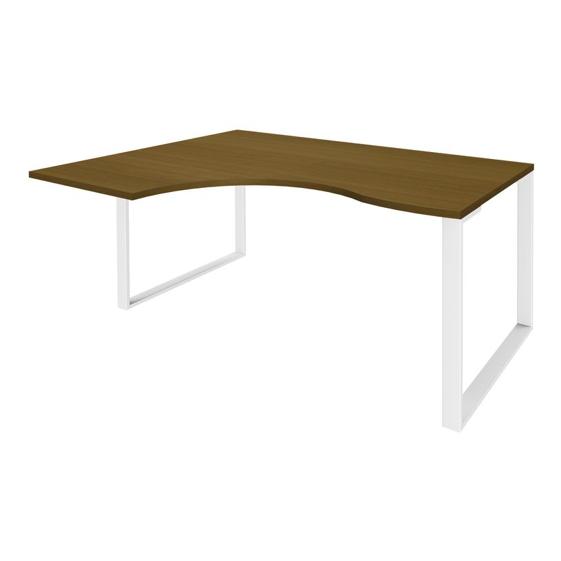 3253310421974-Bureau compact LOFTER - L180 cm - Retour à gauche - Plateau imitation noyer - pied blanc - (pied de renfort obligat-P_405152114_1-0