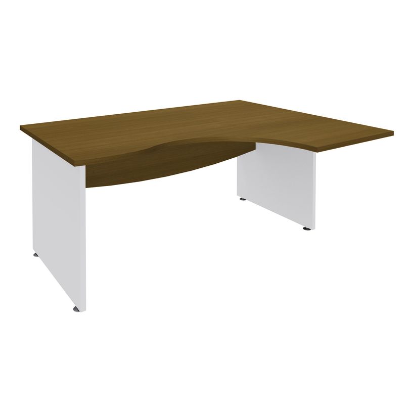 3253310268128-Bureau compact à droite DUAL - L160 cm - Pieds blanc - plateau imitation noyer (Pieds de renfort ou caisson bout de bureau obligat-P_405152138_1-0