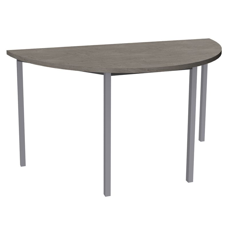 3253310281349-Table de réunion Demi-lune - 140 x 70 cm - Pieds carrés aluminium - imitation chêne gri-P_405152179_1-0