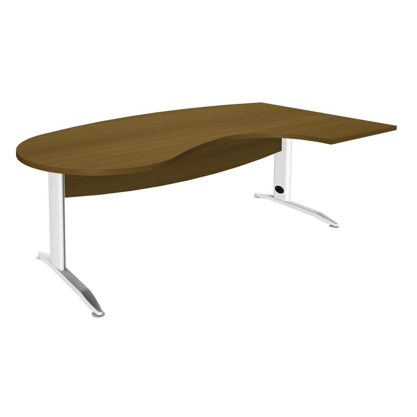 3253310281943-Bureau compact manager retour à droite IDRA - 200 cm - pieds blanc - noyer (pied de renfort obligat-P_405152421_1-0