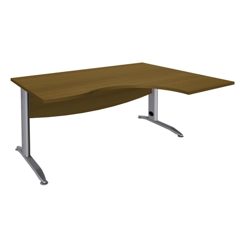 3253310449688-Bureau compact à droite IDRA - L160 cm - pieds alu - plateau imitation noyer (pied de renfort obligat-P_405152428_1-0