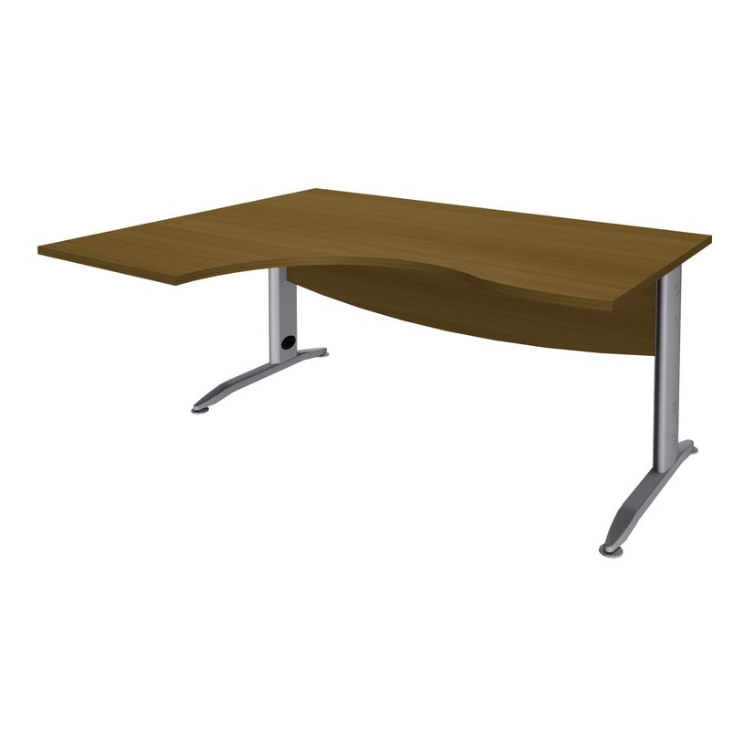 3253310479203-Bureau compact à gauche IDRA - L160 cm - pieds alu - plateau imitation noyer (pied de renfort obligat-P_405152434_1-0