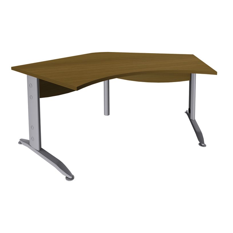 3253310491830-Bureau symétrique 120° IDRA - L185 cm - pieds alu - plateau imitation noyer-P_405152528_1-0