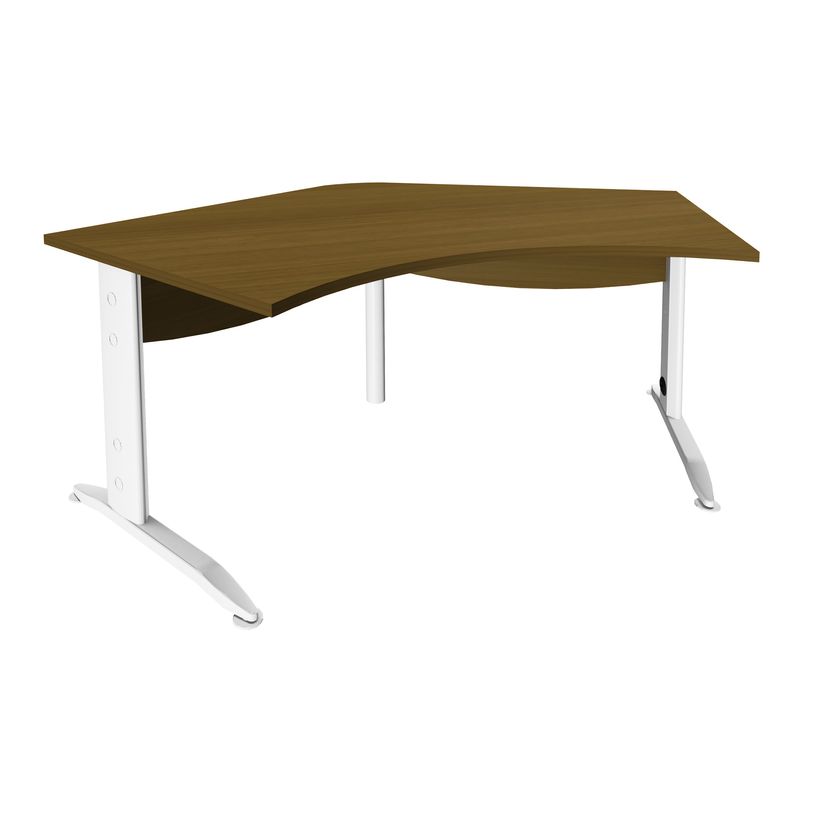 3253310491144-Bureau symétrique 120° IDRA - L185 cm - pieds blanc - plateau imitation noyer-P_405152530_1-0