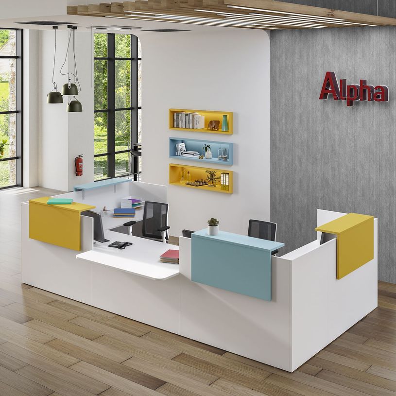 3253310542860-Banque d'accueil OLA - Ensemble composé de modules hauts(x2) + PMR + retours (x2) + tablettes (x2) jaune + (x2) bleu - -P_405152537_4-3