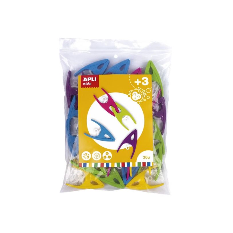 8410782174912-Apli Kids - 30 pinces en plastique - bleu, jaune, vert, lilas, fuchsia-P_405152599_1-0