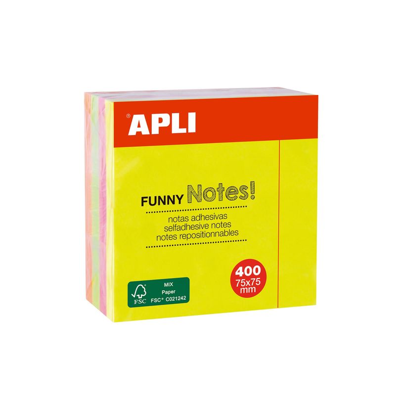 8410782109747-Apli Funny Notes! - Bloc cube notes auto-adhésives - couleurs vives - 75 x 75 mm-P_405152607_2-2