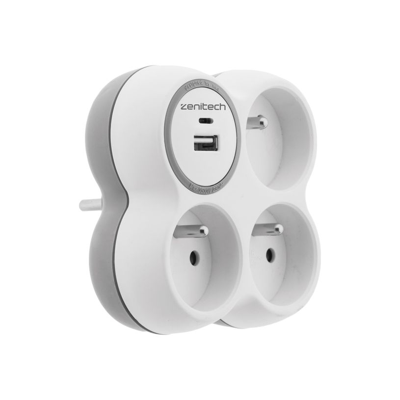 3545411907342-Zenitech - Triplite - 2 Chargeurs USB A+C - 16A+2.1A - Blanc et Gris-P_405152730_3-0