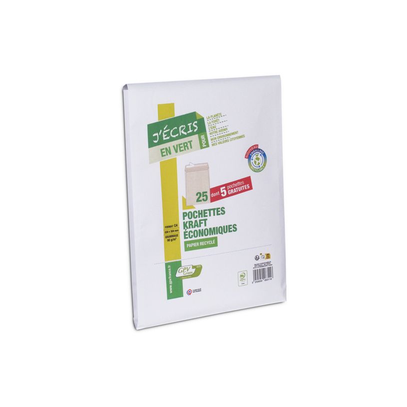 3250650063116-GPV Green - 25 Enveloppes + 5 gratuites C4 (229 x 324 mm) - 90 gr - sans fenêtre - bande -P_405153039_1-2