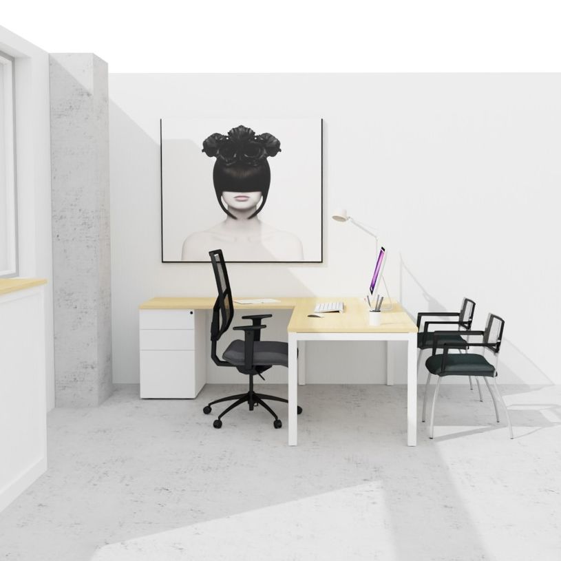 3617350003918-Bureau ARIAL - L140 x P80 cm - plateau imitation chêne clair - pieds blancs-P_405153383_2-1