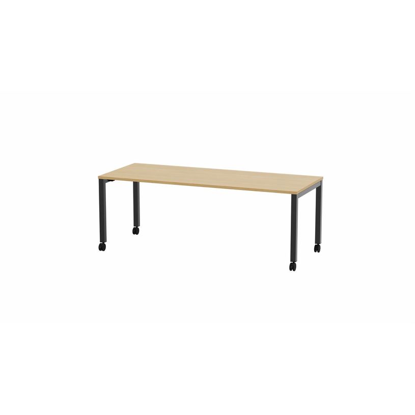 3617350002577-Table de réunion mobile ARIAL - L200 x P80 cm - plateau imitation chêne clair - pieds no-P_405153543_1-0