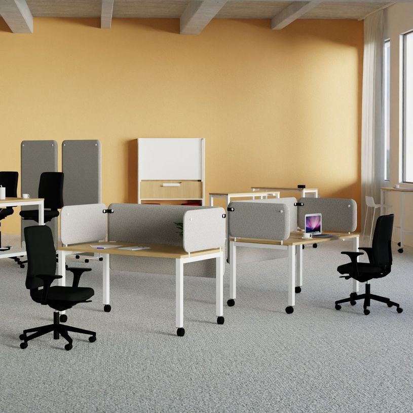 3617350002560-Table de réunion mobile ARIAL - L200 x P80 cm - plateau imitation chêne clair - pieds bl-P_405153544_2-1