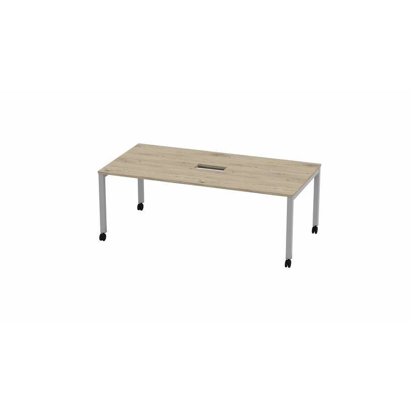 3617350002072-Table de réunion mobile ARIAL - L200 x P100 cm - plateau imitation chêne brunswick - pieds gris (tra-P_405153575_1-0