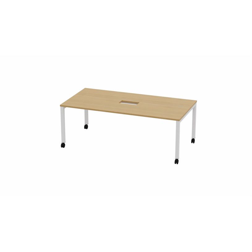 3617350002027-Table de réunion mobile ARIAL - L200 x P100 cm - plateau imitation chêne clair - pieds blancs (tra-P_405153580_1-0