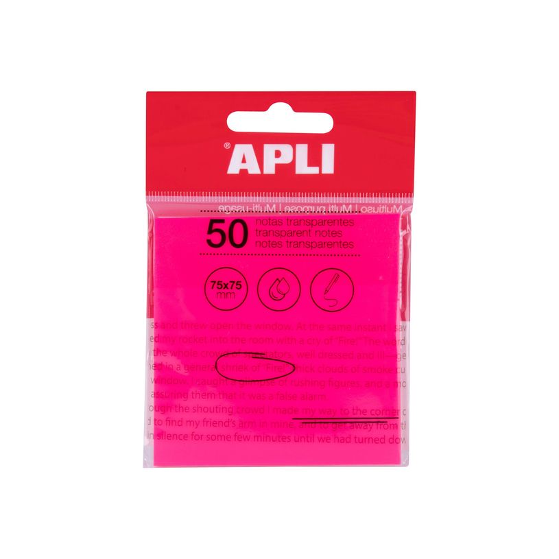 8410782195702-Apli - Notes adhésives - 50 feuilles - 75 x 75 mm - transparentes rose-P_405154106_1-0