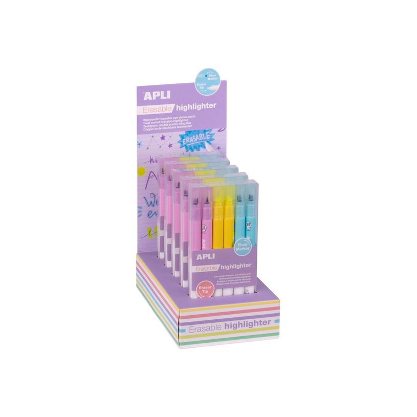 8410782195405-APLI - Surligneur double pointe - non permanent - jaune, bleu pastel, rose (pack de 30)-P_405154109_2-0