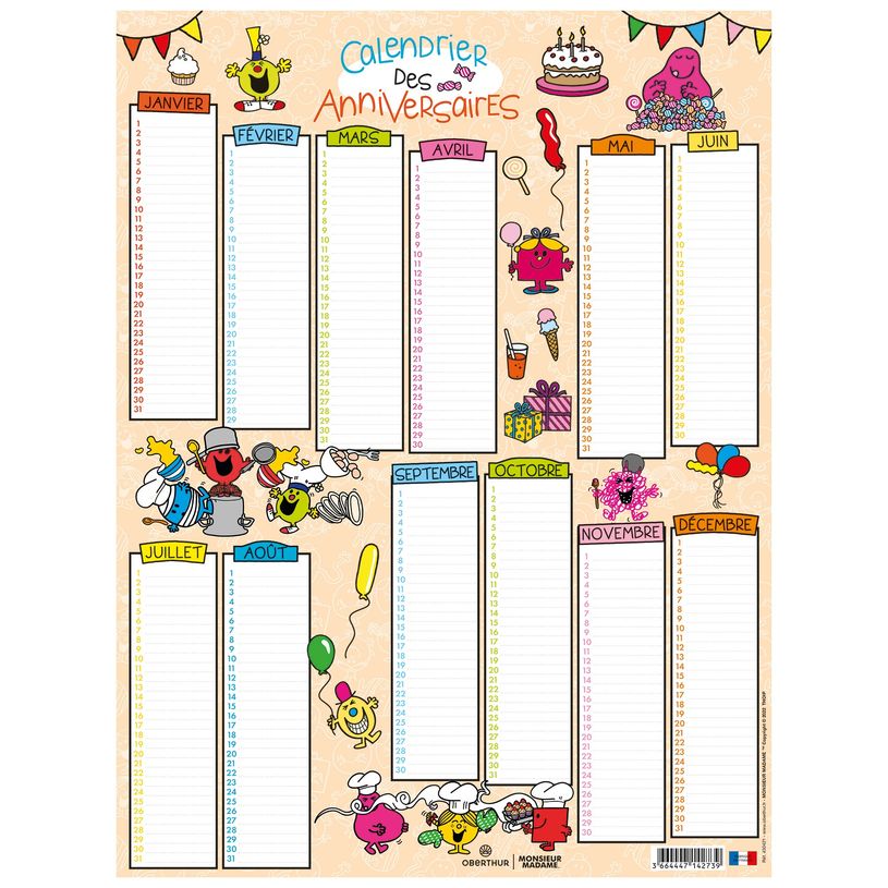 3664447142739-Calendrier anniversaire Monsieur Madame - 32 x 42 cm - Oberthur-P_405154121_1-0