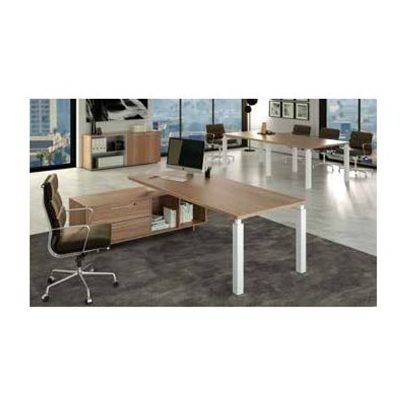 7331920004117-Bureau Manager FLORA - avec console retour réversible - L195 x P170 cm - pieds en métal blanc - pla-P_405154411_2-2
