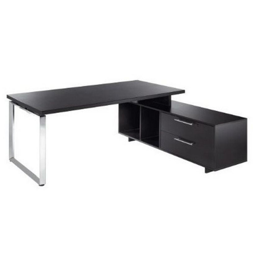 7331920002977-Bureau Manager FLORA - avec console retour réversible - L195 x P170 cm - pieds cadre en métal effet chromé --P_405154420_1-0