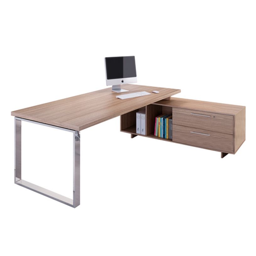 7331920002984-Bureau Manager FLORA - avec console retour réversible - L195 x P170 cm - pieds cadre en métal effet chromé - pla-P_405154421_1-0