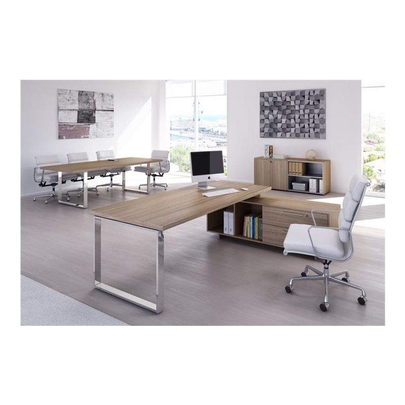 7331920003004-Bureau Manager FLORA - avec console retour réversible - L225 x P170 cm - pieds cadre en métal effet chromé - pla-P_405154423_2-2
