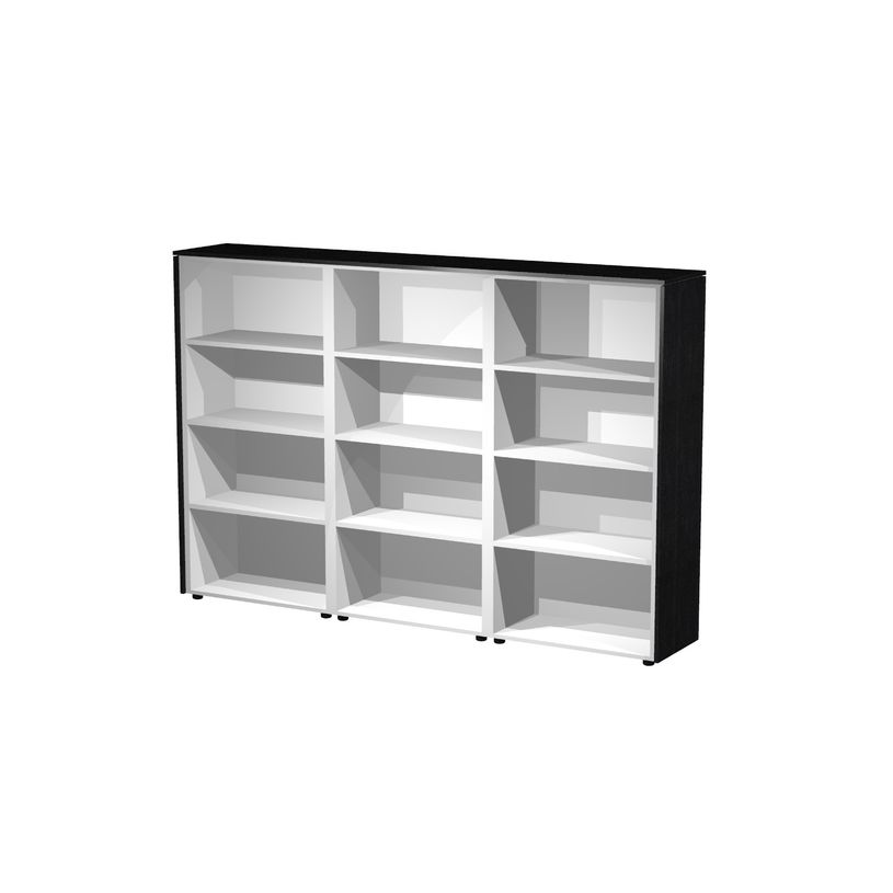 7331920003158-Bibliothèque haute triple Flora - L242,8xP43xH158,2 cm - 9 étagères - frêne noir-P_405154444_1-0